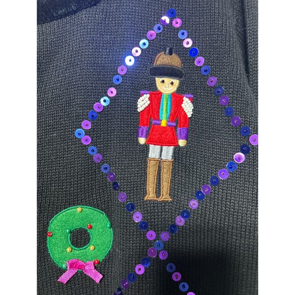 The Quacker Factory Cardigan Sweater 1X Black Nutcracker Sequin Holiday - Picture 5 of 11